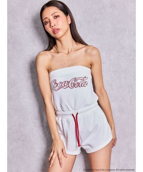 GYDA（ジェイダ）の「Coca-Cola GLITTER embroideryロンパース（つなぎ/オールインワン・レディース・オフホワイト/ブラック/レッド・FREE）」の6枚目の写真