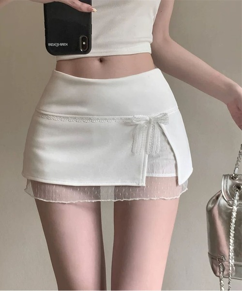 MAISON DE THERESE（メゾン ド テレーズ）の「インナーパンツ　レースリボン切替ミニスカート（スカート・レディース・GRAY/Black/White・M）」の2枚目の写真