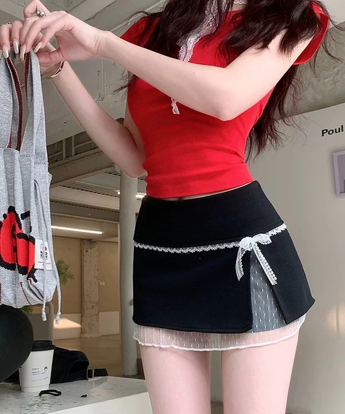 MAISON DE THERESE（メゾン ド テレーズ）の「インナーパンツ　レースリボン切替ミニスカート（スカート・レディース・GRAY/Black/White・M）」の11枚目の写真