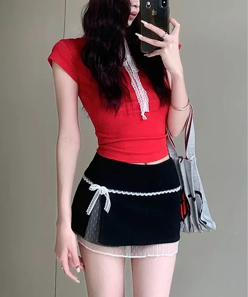 MAISON DE THERESE（メゾン ド テレーズ）の「インナーパンツ　レースリボン切替ミニスカート（スカート・レディース・GRAY/Black/White・M）」の8枚目の写真