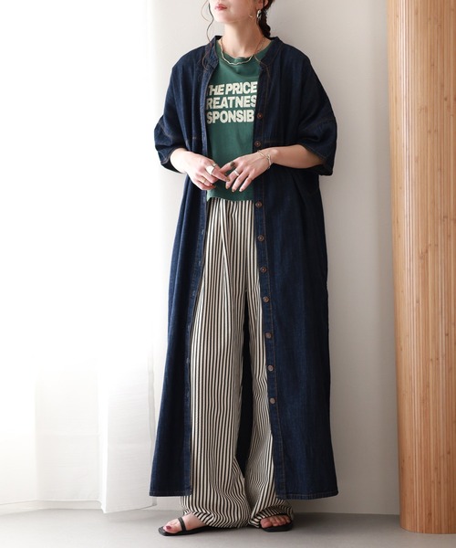 atONE（アットワン）の「ライトオンスデニムスキッパーネックシャツワンピース 半袖（ワンピース・レディース・ネイビー/ブルー/ワンウォッシュ・4L～5L/LL～3L/M～Ｌ）」の15枚目の写真