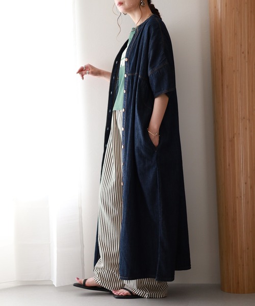 atONE（アットワン）の「ライトオンスデニムスキッパーネックシャツワンピース 半袖（ワンピース・レディース・ネイビー/ブルー/ワンウォッシュ・4L～5L/LL～3L/M～Ｌ）」の10枚目の写真