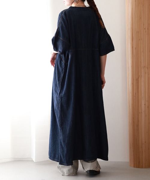 atONE（アットワン）の「ライトオンスデニムスキッパーネックシャツワンピース 半袖（ワンピース・レディース・ネイビー/ブルー/ワンウォッシュ・4L～5L/LL～3L/M～Ｌ）」の12枚目の写真