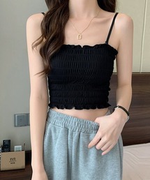 シャーリングカップ付きショート丈キャミ