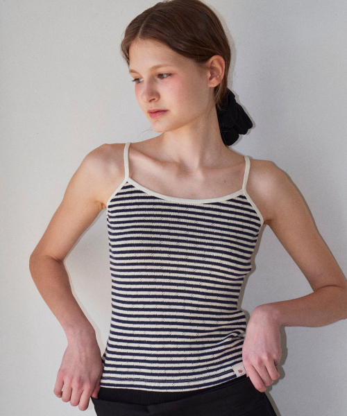 ROGIN N ROSIE(ロギンエンロージー)の「Stripe Rip Slim Sleeveless Navy(Tシャツ/カットソー・レディース・その他・SMALL/MEDIUM)」の1枚目の写真