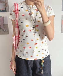 フルーツマルチプリントヘンリーネックTシャツ