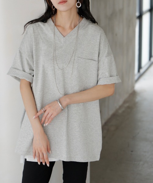 HUG.U(ハグユー)の「「アセナイン」 汗ジミ軽減 VネックボックスTシャツ(Tシャツ/カットソー・レディース・ブルー/オリーブ/ホワイト/ブラック/ライトグレー・FREE)」の14枚目の写真