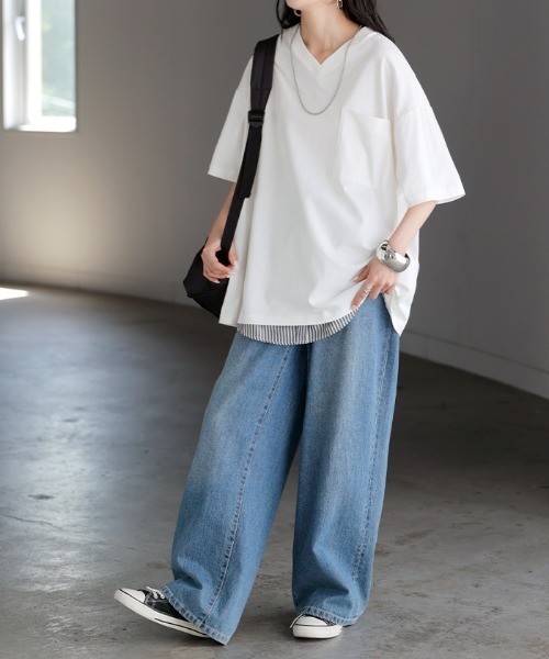 HUG.U(ハグユー)の「「アセナイン」 汗ジミ軽減 VネックボックスTシャツ(Tシャツ/カットソー・レディース・ブルー/オリーブ/ホワイト/ブラック/ライトグレー・FREE)」の18枚目の写真