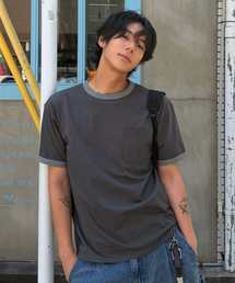 WMC（ダブリューエムシー）の「[クロップ] ミネラルウォッシングリンガーTシャツ_CHARCOAL GREY（Tシャツ/カットソー）」