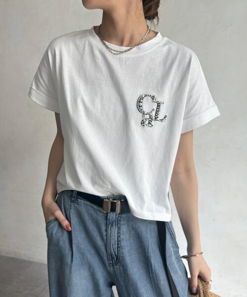 WEB限定】ワンポイントビジューTEE（Tシャツ/カットソー）｜DouDou