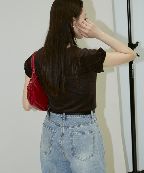PUBLUX(パブリュクス)の「PUBLUX/パブリュクス パフスリーブ シアー フロッキー Tシャツ 限定展開(Tシャツ/カットソー・レディース・グレー/オフホワイト/ブラウン・フリ-)」の5枚目の写真