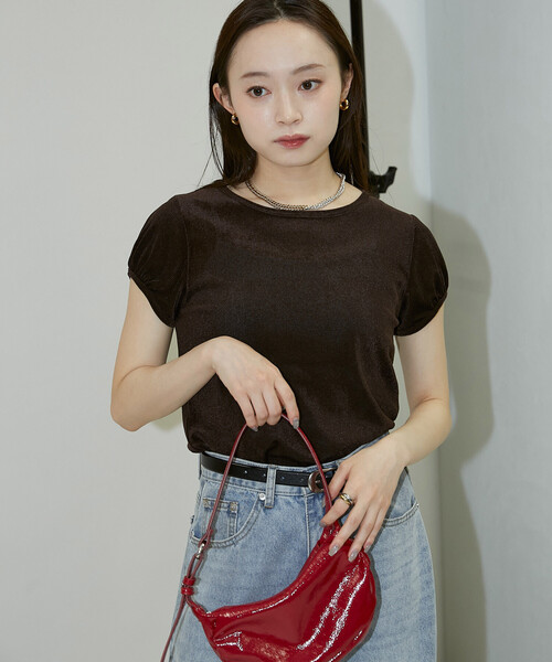PUBLUX(パブリュクス)の「PUBLUX/パブリュクス パフスリーブ シアー フロッキー Tシャツ 限定展開(Tシャツ/カットソー・レディース・グレー/オフホワイト/ブラウン・フリ-)」の6枚目の写真