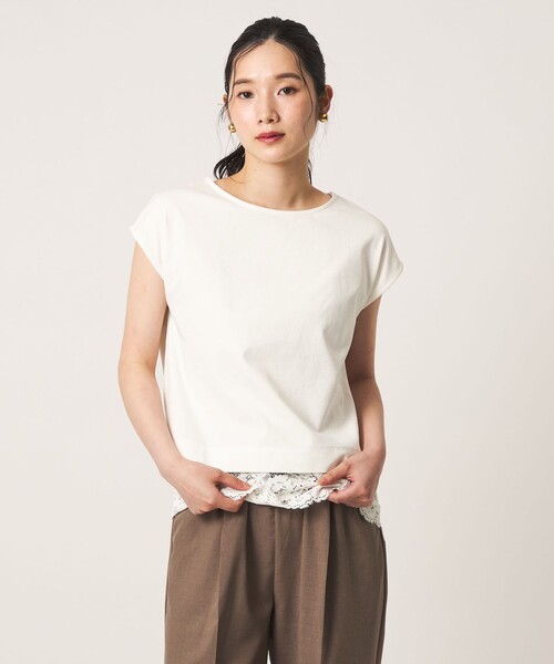 A DAY IN THE LIFE UNITED ARROWS（アデイインザライフユナイテッドアローズ）の「ポンチ×レース レイヤードカットソー  ＜A DAY IN THE LIFE＞（Tシャツ/カットソー・レディース・オフホワイト/ブラック/ダークグレー・FREE）」の4枚目の写真