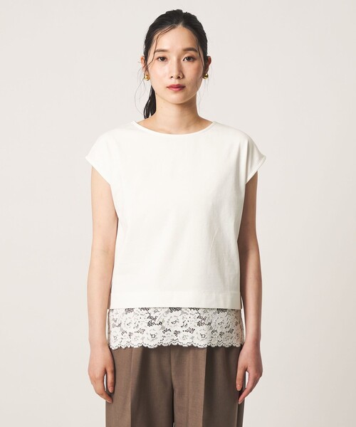 A DAY IN THE LIFE UNITED ARROWS（アデイインザライフユナイテッドアローズ）の「ポンチ×レース レイヤードカットソー  ＜A DAY IN THE LIFE＞（Tシャツ/カットソー・レディース・オフホワイト/ブラック/ダークグレー・FREE）」の8枚目の写真