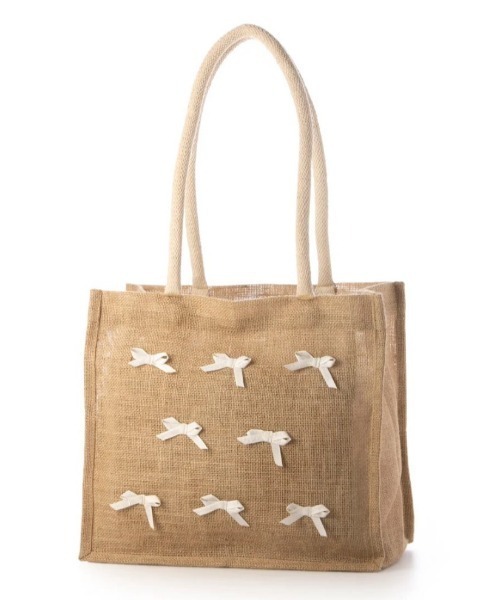 CACHELLIE(カシェリエ)の「RIBBON JUTE TOTE / M(トートバッグ・レディース・ブラック/ナチュラル・FREE)」の1枚目の写真