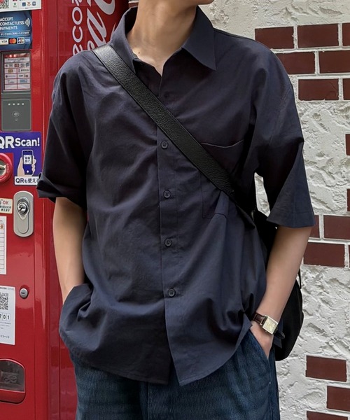 Chikashitsu +（チカシツプラス）の「【Chikashitsu +】bio wash cropped half sleeve shirt (3color) / 【チカシツプラス】ウォッシュドクロップド半袖シャツ（シャツ/ブラウス・メンズ・ブラック/クリーム/ネイビー・ONE SIZE）」の3枚目の写真