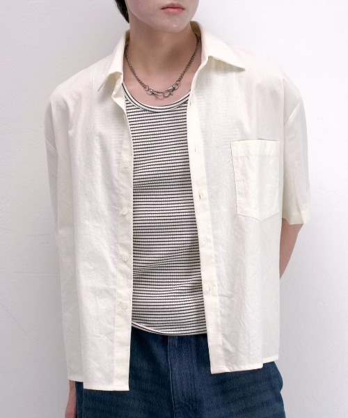 Chikashitsu +】bio wash cropped half sleeve shirt (3color