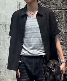 【Chikashitsu +】bio wash cropped half sleeve shirt (3color) / 【チカシツプラス】ウォッシュドクロップド半袖シャツ