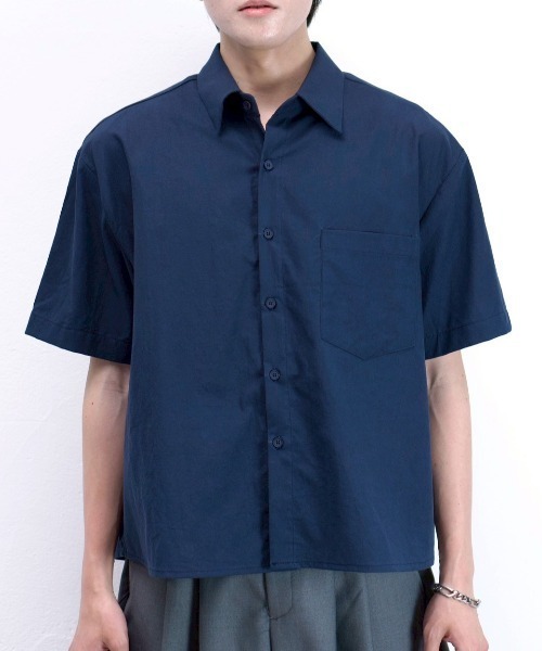 Chikashitsu +（チカシツプラス）の「【Chikashitsu +】bio wash cropped half sleeve shirt (3color) / 【チカシツプラス】ウォッシュドクロップド半袖シャツ（シャツ/ブラウス・メンズ・ブラック/クリーム/ネイビー・ONE SIZE）」の10枚目の写真