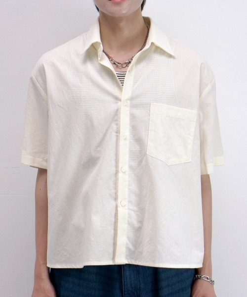 Chikashitsu +（チカシツプラス）の「【Chikashitsu +】bio wash cropped half sleeve shirt (3color) / 【チカシツプラス】ウォッシュドクロップド半袖シャツ（シャツ/ブラウス・メンズ・ブラック/クリーム/ネイビー・ONE SIZE）」の21枚目の写真