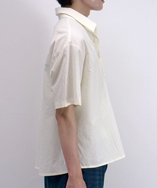Chikashitsu +（チカシツプラス）の「【Chikashitsu +】bio wash cropped half sleeve shirt (3color) / 【チカシツプラス】ウォッシュドクロップド半袖シャツ（シャツ/ブラウス・メンズ・ブラック/クリーム/ネイビー・ONE SIZE）」の22枚目の写真