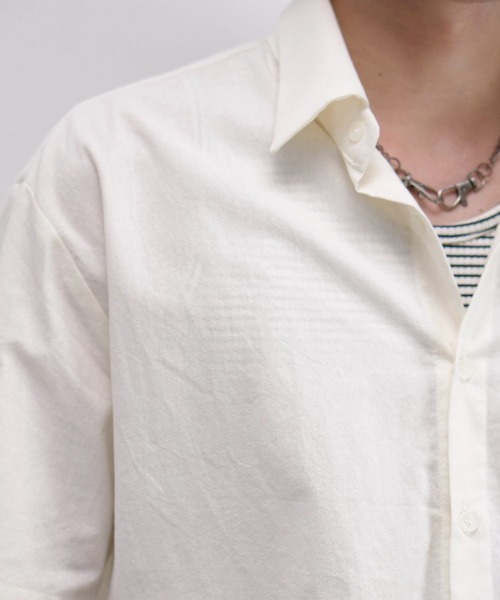 Chikashitsu +（チカシツプラス）の「【Chikashitsu +】bio wash cropped half sleeve shirt (3color) / 【チカシツプラス】ウォッシュドクロップド半袖シャツ（シャツ/ブラウス・メンズ・ブラック/クリーム/ネイビー・ONE SIZE）」の7枚目の写真
