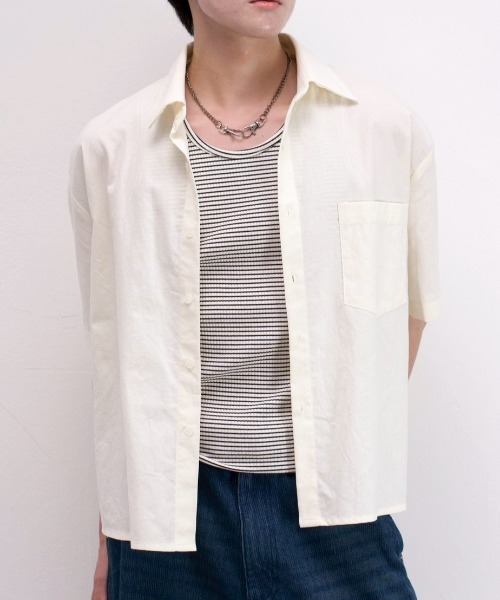 Chikashitsu +（チカシツプラス）の「【Chikashitsu +】bio wash cropped half sleeve shirt (3color) / 【チカシツプラス】ウォッシュドクロップド半袖シャツ（シャツ/ブラウス・メンズ・ブラック/クリーム/ネイビー・ONE SIZE）」の20枚目の写真