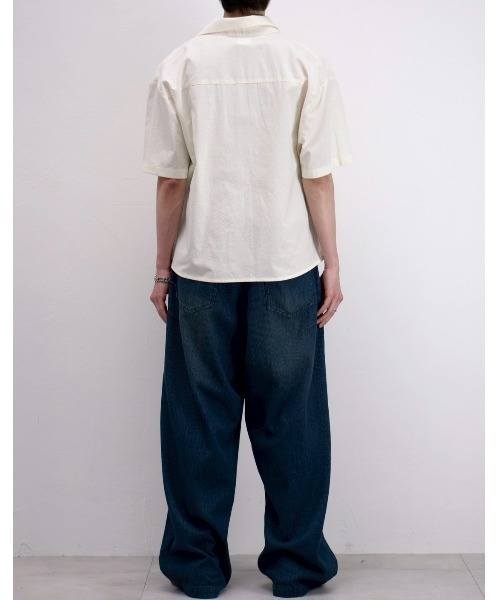 Chikashitsu +（チカシツプラス）の「【Chikashitsu +】bio wash cropped half sleeve shirt (3color) / 【チカシツプラス】ウォッシュドクロップド半袖シャツ（シャツ/ブラウス・メンズ・ブラック/クリーム/ネイビー・ONE SIZE）」の6枚目の写真