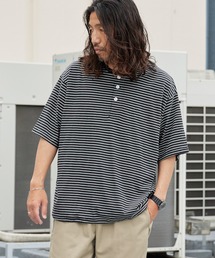 Healthknit/ヘルスニット Classic Border Jersey Wide Henley S/S クラシックボーダー ワイド ヘンリーネック 半袖 Tシャツ 抗菌防臭 オーバーサイズ メンズ 秋 秋服 2026年秋冬