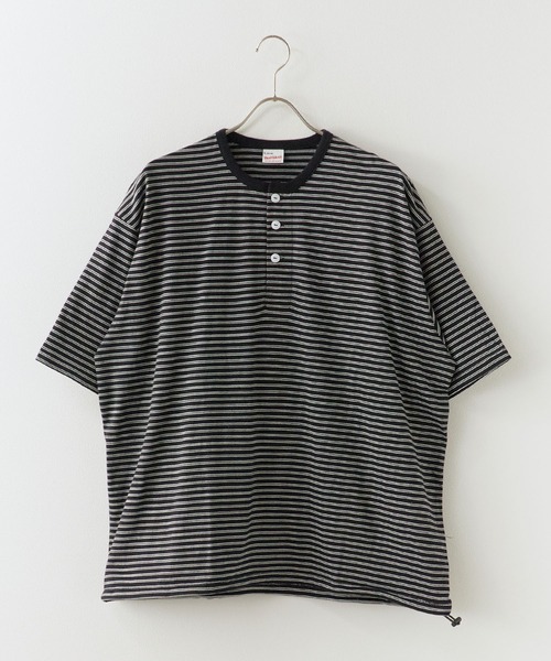 Healthknit(ヘルスニット)の「Healthknit/ヘルスニット Classic Border Jersey Wide Henley S/S クラシックボーダー ワイド ヘンリーネック 半袖 Tシャツ 抗菌防臭 オーバーサイズ メンズ 2026年 夏 夏服(Tシャツ/カットソー・メンズ・ブラック/パープル/グリーン・M/L/XL)」の12枚目の写真