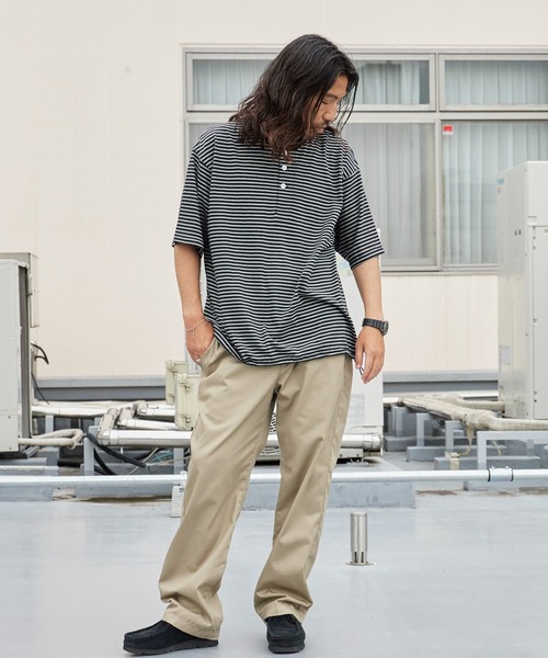 Healthknit(ヘルスニット)の「Healthknit/ヘルスニット Classic Border Jersey Wide Henley S/S クラシックボーダー ワイド ヘンリーネック 半袖 Tシャツ 抗菌防臭 オーバーサイズ メンズ 2026年 夏 夏服(Tシャツ/カットソー・メンズ・ブラック/パープル/グリーン・M/L/XL)」の17枚目の写真