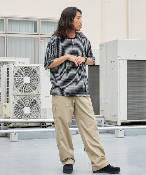 Healthknit(ヘルスニット)の「Healthknit/ヘルスニット Classic Border Jersey Wide Henley S/S クラシックボーダー ワイド ヘンリーネック 半袖 Tシャツ 抗菌防臭 オーバーサイズ メンズ 2026年 夏 夏服(Tシャツ/カットソー・メンズ・ブラック/パープル/グリーン・M/L/XL)」の18枚目の写真