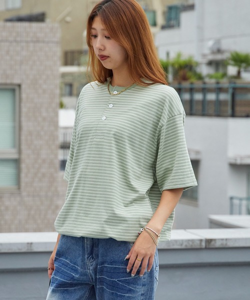 Healthknit(ヘルスニット)の「Healthknit/ヘルスニット Classic Border Jersey Wide Henley S/S クラシックボーダー ワイド ヘンリーネック 半袖 Tシャツ 抗菌防臭 オーバーサイズ メンズ 2026年 夏 夏服(Tシャツ/カットソー・メンズ・ブラック/パープル/グリーン・M/L/XL)」の21枚目の写真
