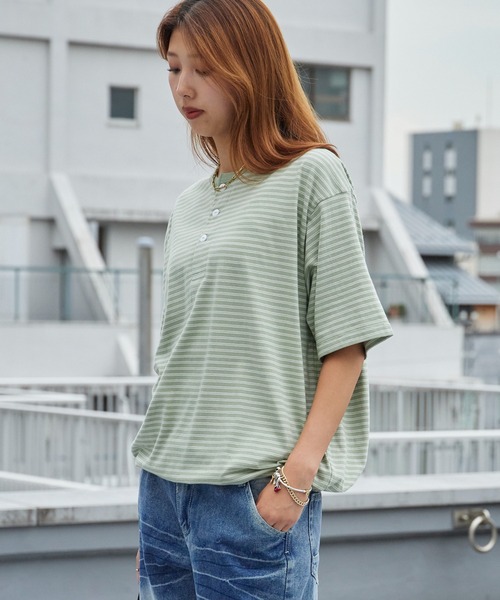 Healthknit(ヘルスニット)の「Healthknit/ヘルスニット Classic Border Jersey Wide Henley S/S クラシックボーダー ワイド ヘンリーネック 半袖 Tシャツ 抗菌防臭 オーバーサイズ メンズ 2026年 夏 夏服(Tシャツ/カットソー・メンズ・ブラック/パープル/グリーン・M/L/XL)」の22枚目の写真