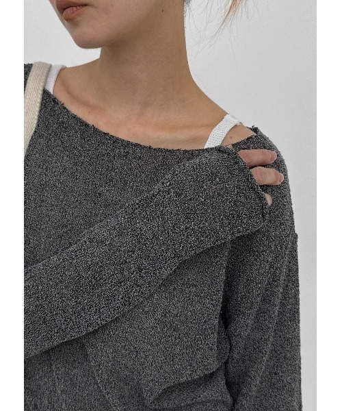 BLACKUP（ブラックアップ）の「[MADE] クールサマーボカシボートネックニット（ニット/セーター・レディース・ベージュ/ブラック・FREE）」の12枚目の写真