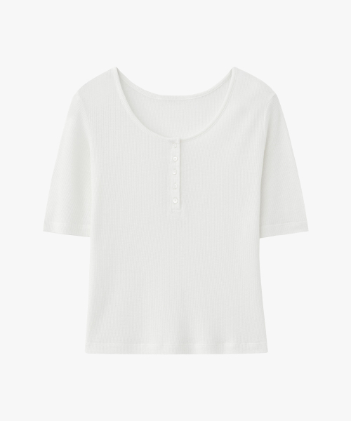 SUARE WOMEN(スアレウーマン)の「(ウィメンズ)ウールワッフルツーウェイハーフスリーブホワイト(Tシャツ/カットソー・レディース・ホワイト・SMALL/MEDIUM)」の2枚目の写真