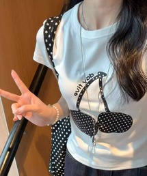ドットリボンサングラスプリントコンパクトTシャツ
