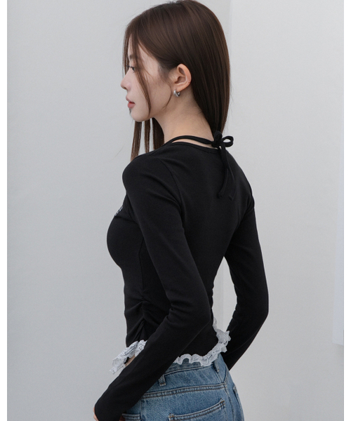 muahmuah（ムーアムーア）の「レース配色ホルターネックTシャツ[ブラック]（Tシャツ/カットソー・レディース・ブラック・FREE）」の9枚目の写真