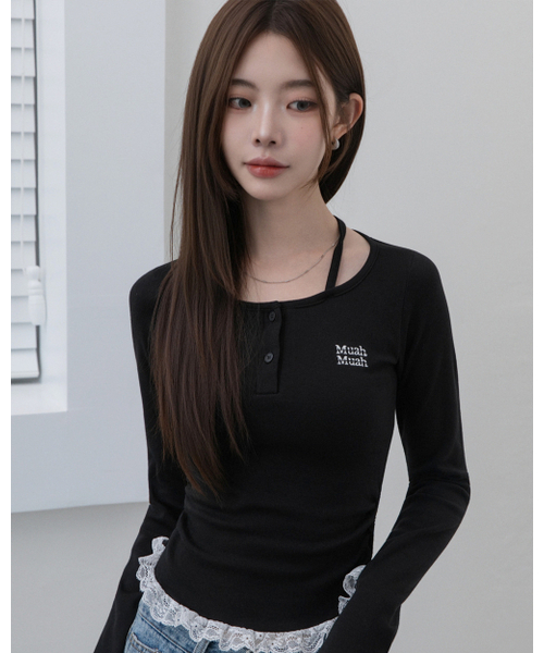 muahmuah（ムーアムーア）の「レース配色ホルターネックTシャツ[ブラック]（Tシャツ/カットソー・レディース・ブラック・FREE）」の11枚目の写真