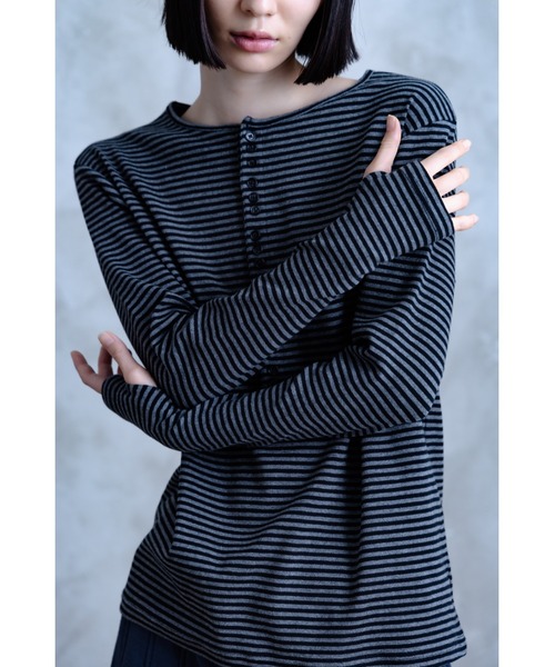 TAMYU(タミュー)の「TAMYU - Morse Button Border Long-Sleeve / モールスボタンボーダーロンT(Tシャツ/カットソー・メンズ・グレー/ホワイト・FREE/SMALL)」の22枚目の写真
