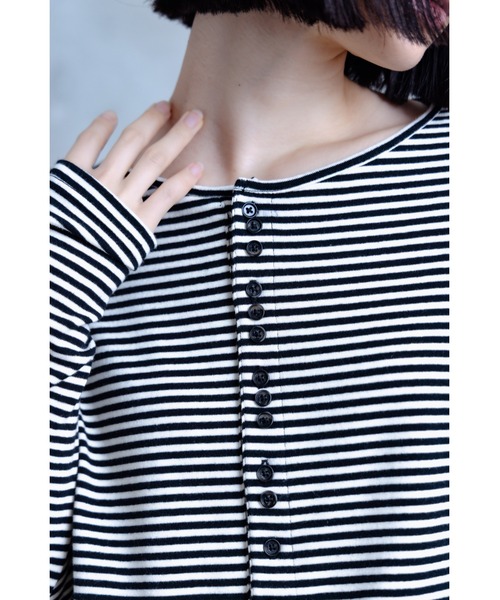 TAMYU(タミュー)の「TAMYU - Morse Button Border Long-Sleeve / モールスボタンボーダーロンT(Tシャツ/カットソー・メンズ・グレー/ホワイト・FREE/SMALL)」の13枚目の写真