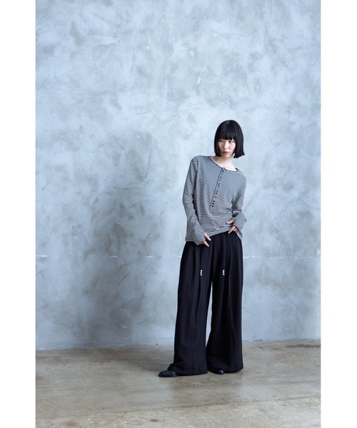 TAMYU(タミュー)の「TAMYU - Morse Button Border Long-Sleeve / モールスボタンボーダーロンT(Tシャツ/カットソー・メンズ・グレー/ホワイト・FREE/SMALL)」の17枚目の写真