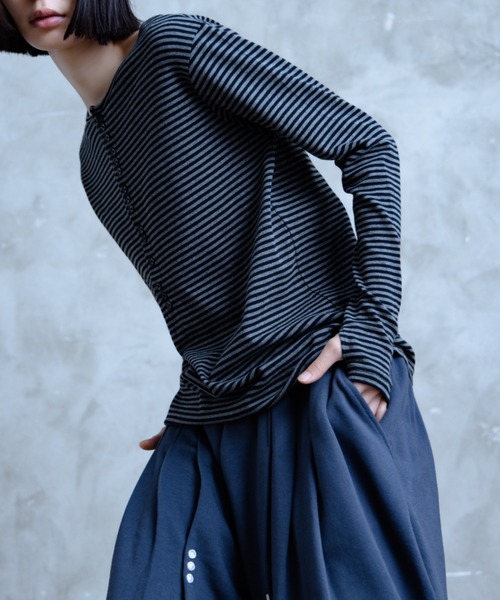 TAMYU(タミュー)の「TAMYU - Morse Button Border Long-Sleeve / モールスボタンボーダーロンT(Tシャツ/カットソー・メンズ・グレー/ホワイト・FREE/SMALL)」の20枚目の写真