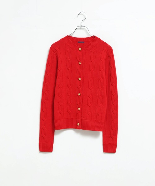 LENO（リノ）の「「LENO / リノ」CABLE PATTERN CREW CARDIGAN（ニット/セーター・レディース・モカ/グレー/ネイビー/オフホワイト/レッド・1）」の5枚目の写真