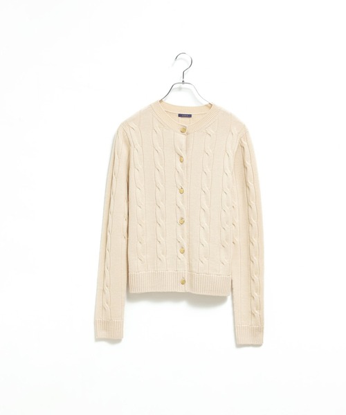 LENO（リノ）の「「LENO / リノ」CABLE PATTERN CREW CARDIGAN（ニット/セーター・レディース・モカ/グレー/ネイビー/オフホワイト/レッド・1）」の2枚目の写真