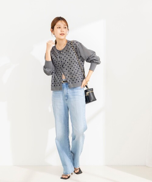 NOLLEY’S(ノーリーズ)の「《手洗い可能》フロッキードットプリントクルーネックカーディガン(カーディガン/ボレロ・レディース・ダークブラウン/グレー/ブラック・38)」の4枚目の写真