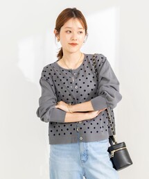 NOLLEY'S（ノーリーズ）の「《手洗い可能》フロッキードットプリントクルーネックカーディガン（カーディガン/ボレロ）」