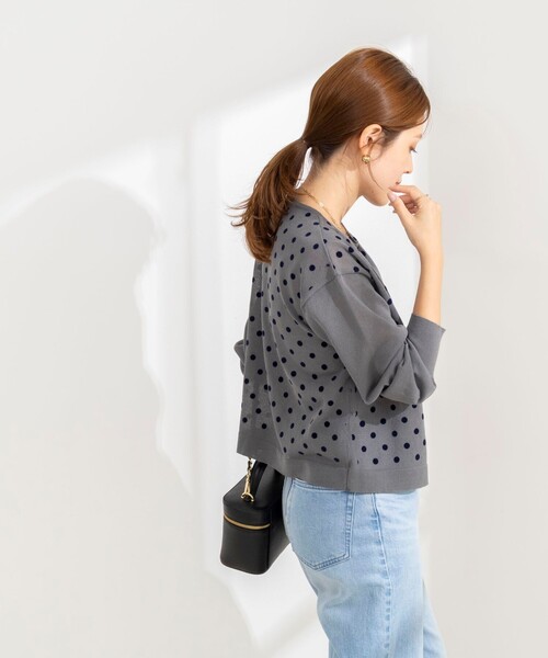 NOLLEY’S(ノーリーズ)の「《手洗い可能》フロッキードットプリントクルーネックカーディガン(カーディガン/ボレロ・レディース・ダークブラウン/グレー/ブラック・38)」の9枚目の写真