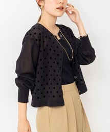 NOLLEY'S（ノーリーズ）の「《手洗い可能》フロッキードットプリントクルーネックカーディガン（カーディガン/ボレロ）」