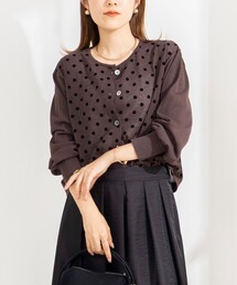 NOLLEY'S（ノーリーズ）の「《手洗い可能》フロッキードットプリントクルーネックカーディガン（カーディガン/ボレロ）」